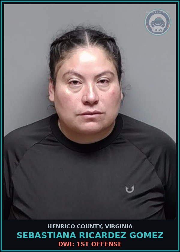 Booking mugshot of Sebastiana Ricardez Gomez in Henrico County