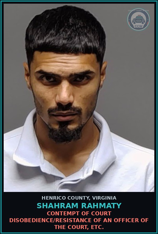 Booking mugshot of Shahram Rahmaty in Henrico County