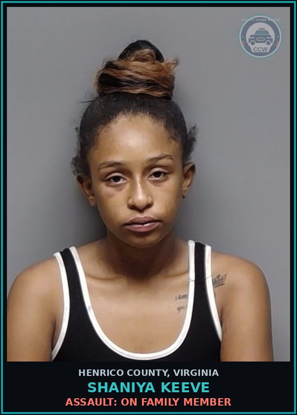 Booking mugshot of Shaniya Keeve in Henrico County