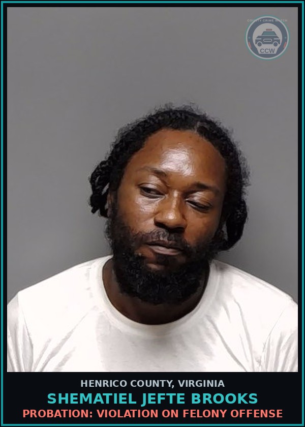 Booking mugshot of Shematiel Jefte Brooks in Henrico County