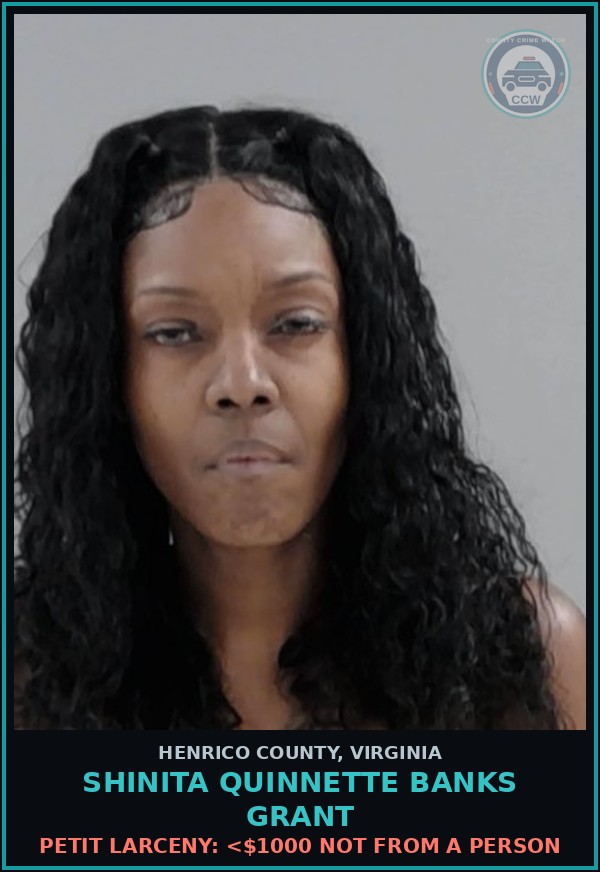 Booking mugshot of Shinita Quinnette Banks Grant in Henrico County