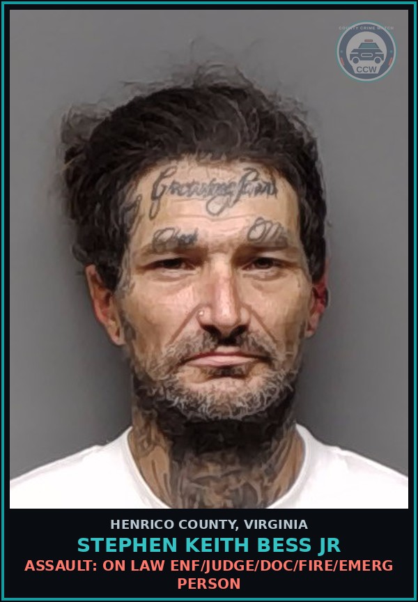 Booking mugshot of Stephen Keith Bess Jr in Henrico County