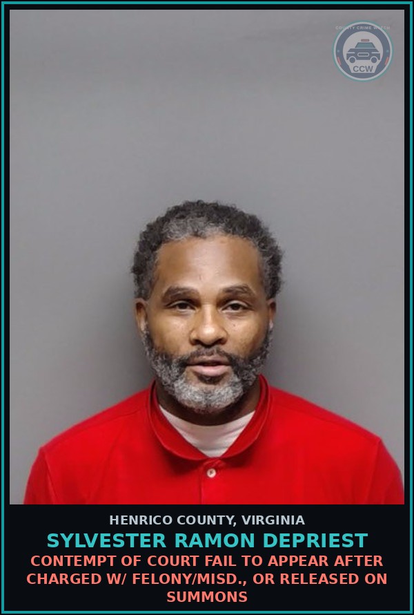 Booking mugshot of Sylvester Ramon Depriest in Henrico County