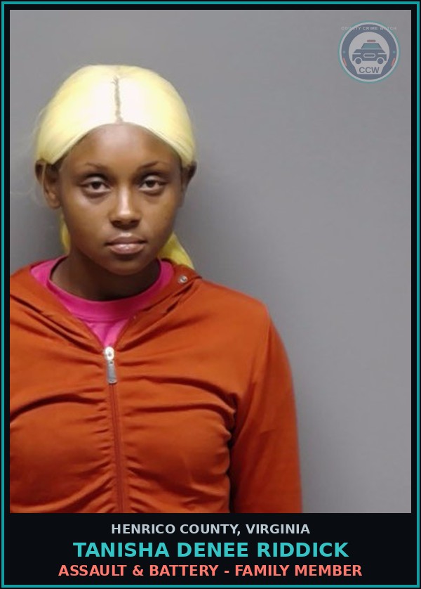Booking mugshot of Tanisha Denee Riddick in Henrico County