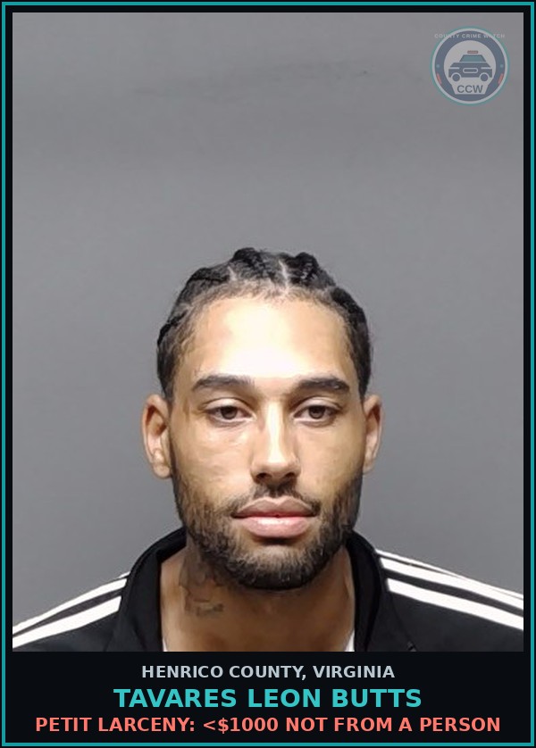 Booking mugshot of Tavares Leon Butts in Henrico County