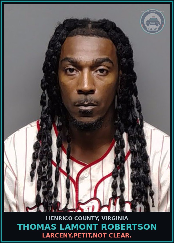 Booking mugshot of Thomas Lamont Robertson in Henrico County