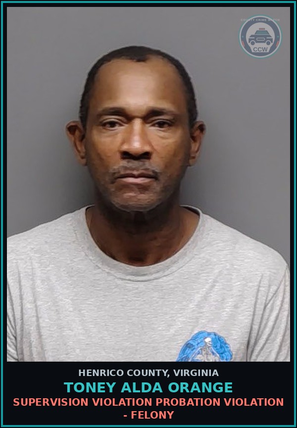 Booking mugshot of Toney Alda Orange in Henrico County