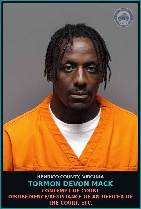 Booking mugshot of Tormon Devon Mack in Henrico County