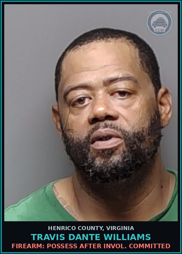 Booking mugshot of Travis Dante Williams in Henrico County