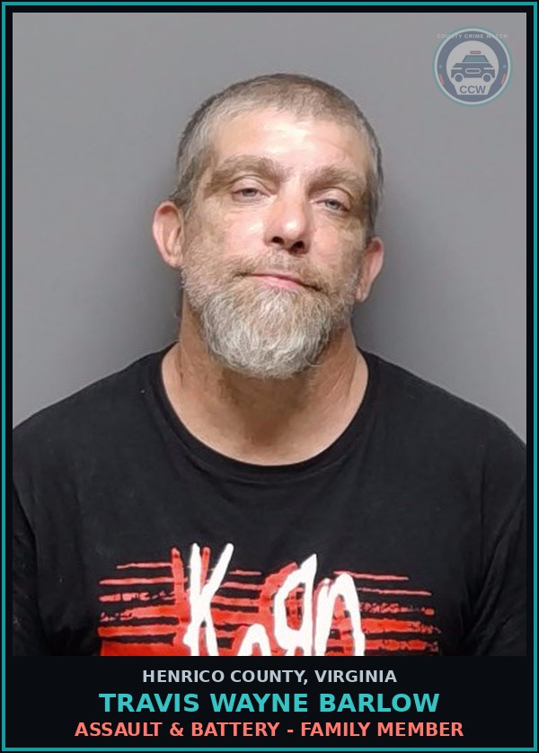 Booking mugshot of Travis Wayne Barlow in Henrico County