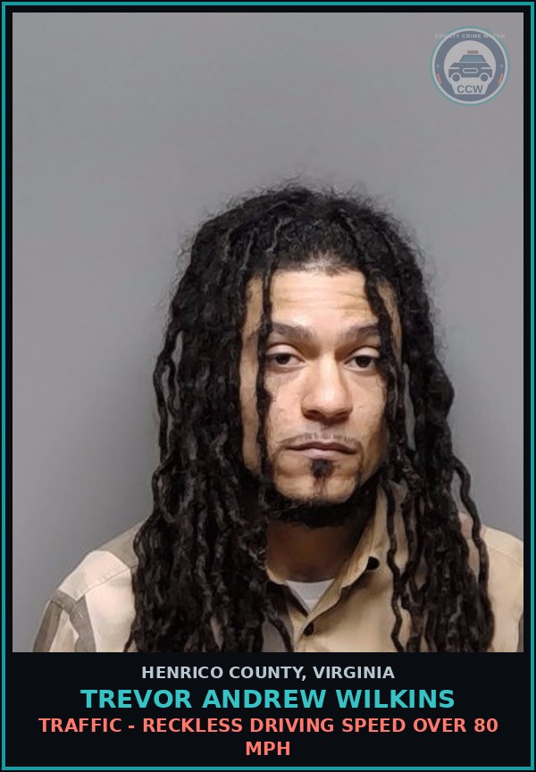 Booking mugshot of Trevor Andrew Wilkins in Henrico County