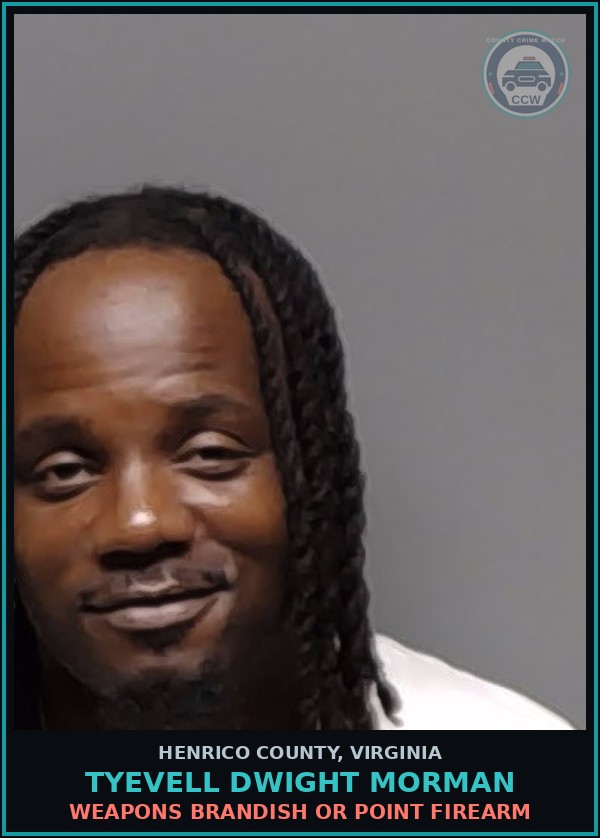 Booking mugshot of Tyevell Dwight Morman in Henrico County