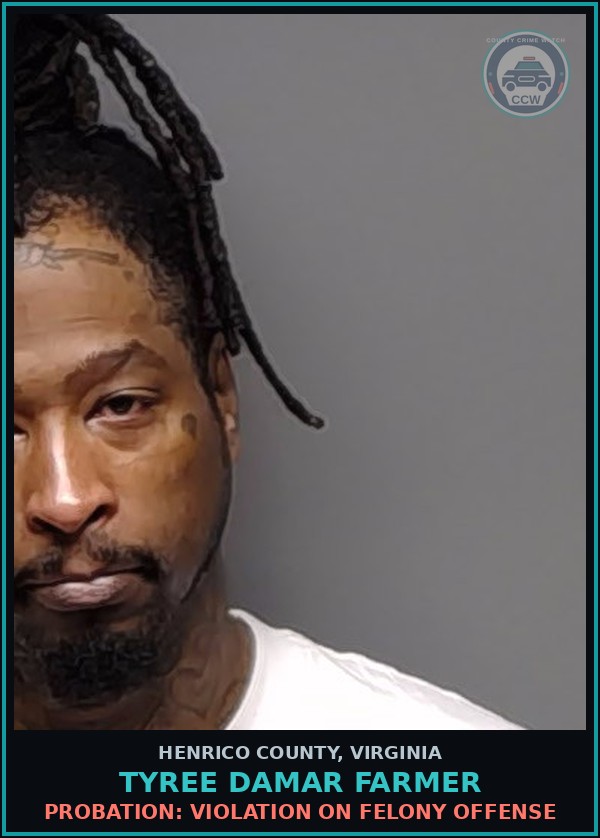 Booking mugshot of Tyree Damar Farmer in Henrico County