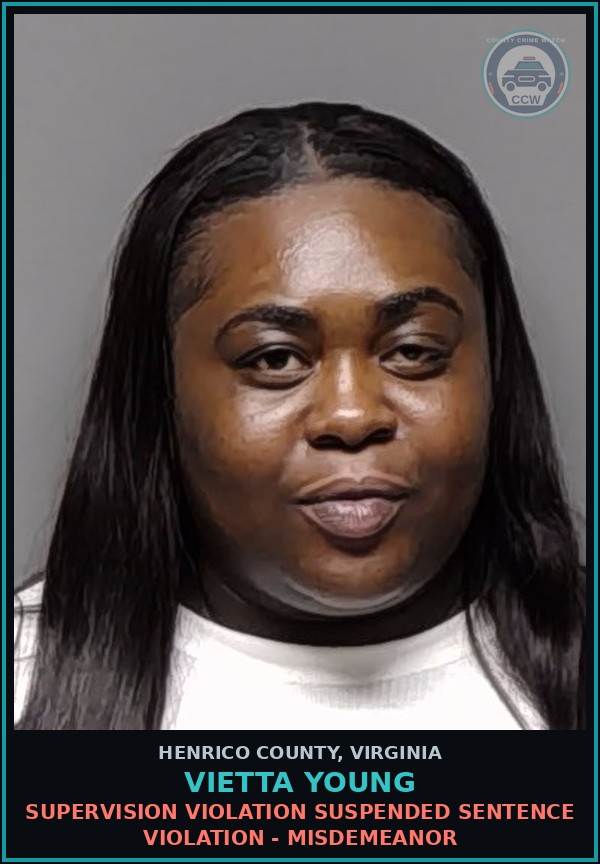 Booking mugshot of Vietta Young in Henrico County