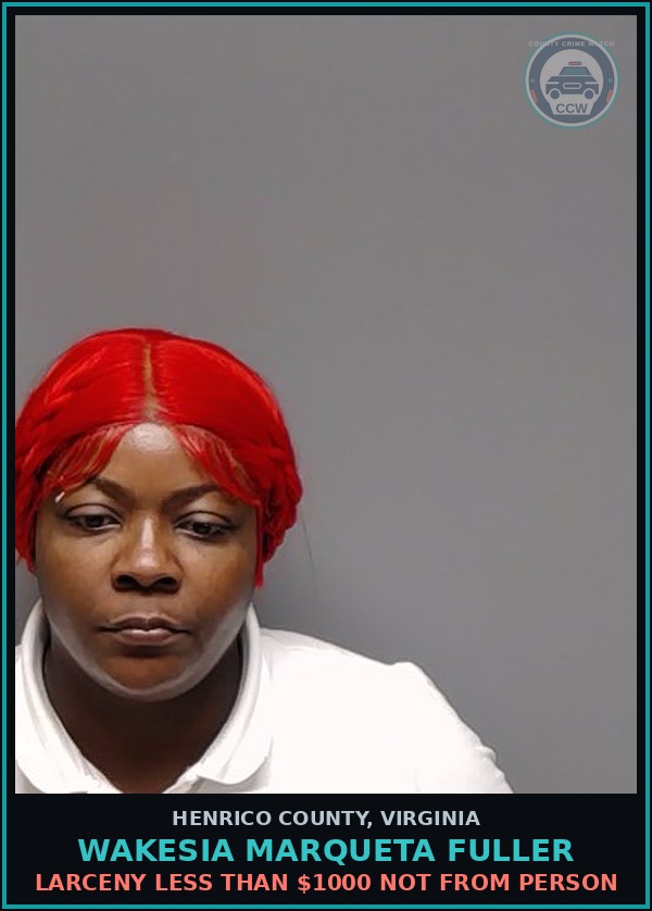 Booking mugshot of Wakesia Marqueta Fuller in Henrico County