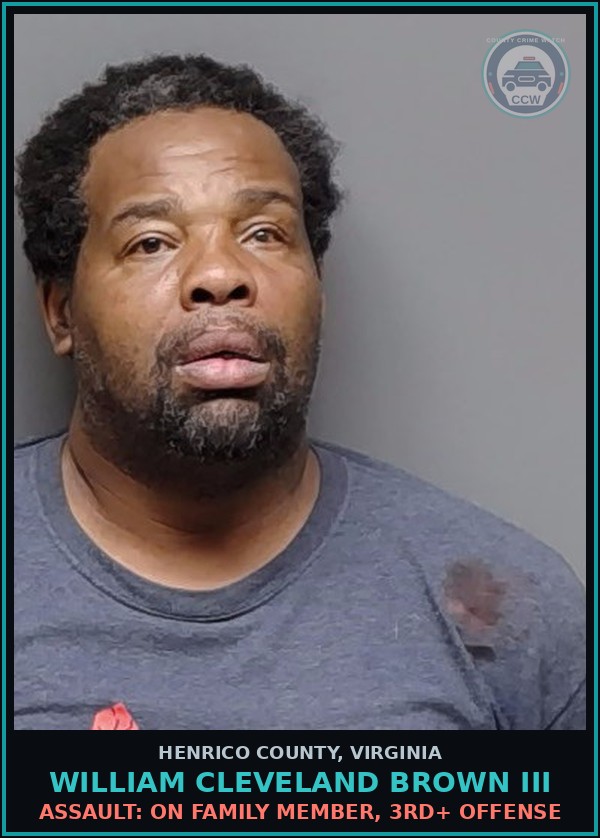 Booking mugshot of William Cleveland Brown Iii in Henrico County