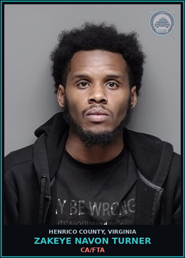 Booking mugshot of Zakeye Navon Turner in Henrico County