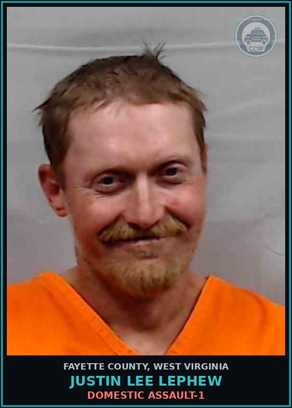 Booking mugshot of Justin Lee Lephew in Fayette County
