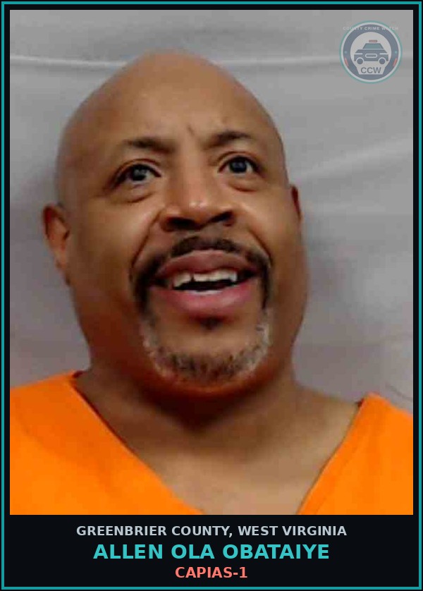Booking mugshot of Allen Ola Obataiye in Greenbrier County