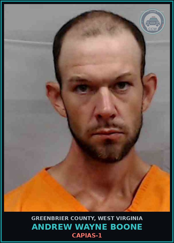 Booking mugshot of Andrew Wayne Boone in Greenbrier County