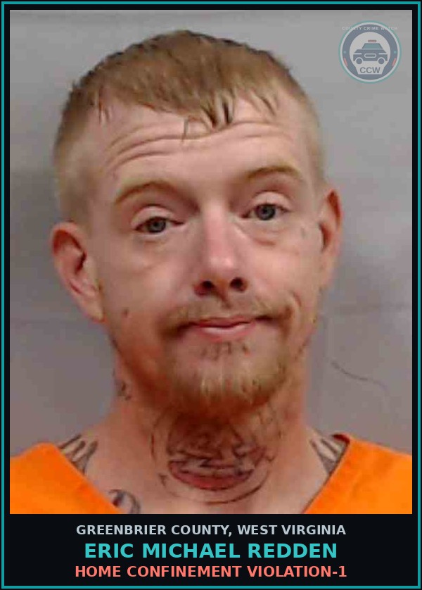 Booking mugshot of Eric Michael Redden in Greenbrier County