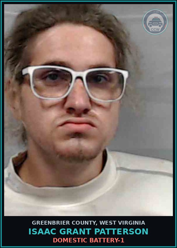 Booking mugshot of Isaac Grant Patterson in Greenbrier County