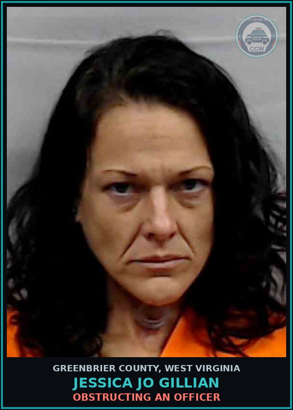 Booking mugshot of Jessica Jo Gillian in Greenbrier County
