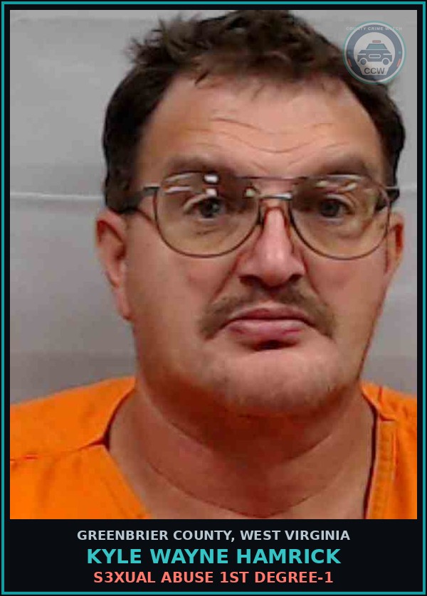 Booking mugshot of Kyle Wayne Hamrick in Greenbrier County