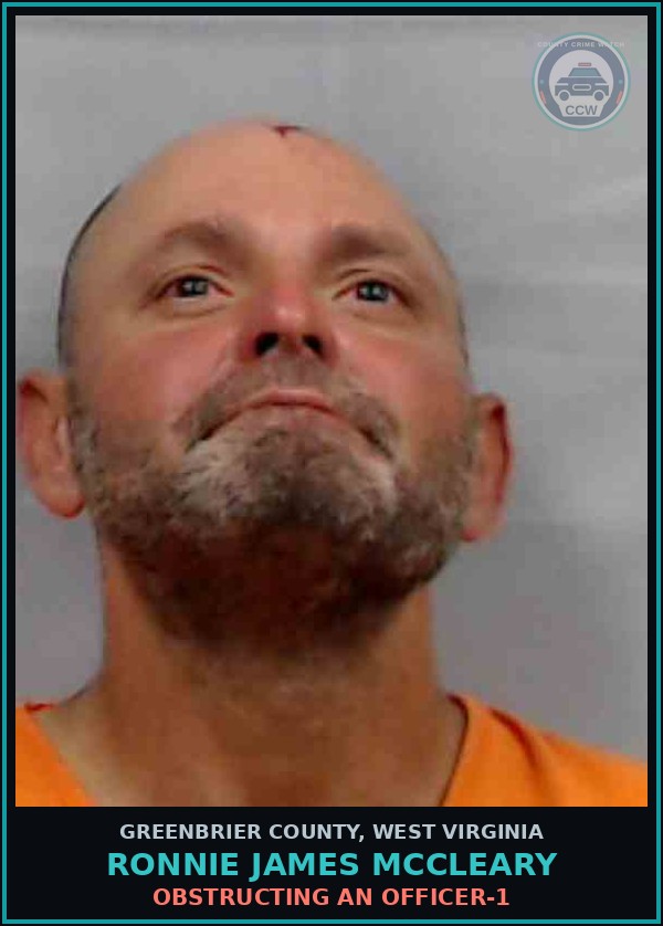 Booking mugshot of Ronnie James McCleary in Greenbrier County