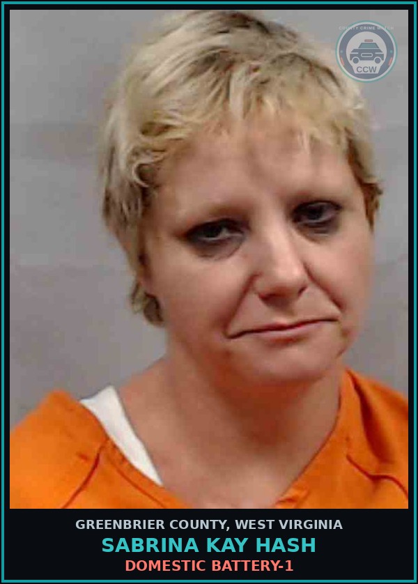 Booking mugshot of Sabrina Kay Hash in Greenbrier County