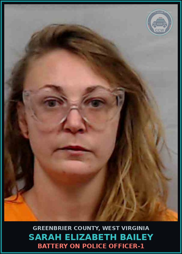 Booking mugshot of Sarah Elizabeth Bailey in Greenbrier County