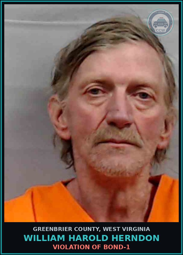 Booking mugshot of William Harold Herndon in Greenbrier County
