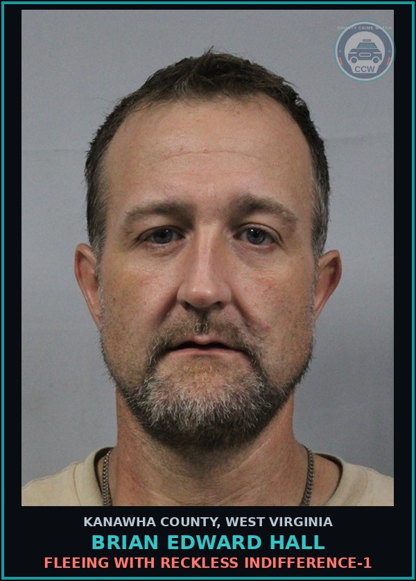 Booking mugshot of Brian Edward Hall in Kanawha County