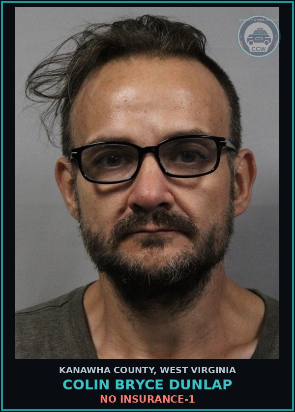 Booking mugshot of Colin Bryce Dunlap in Kanawha County