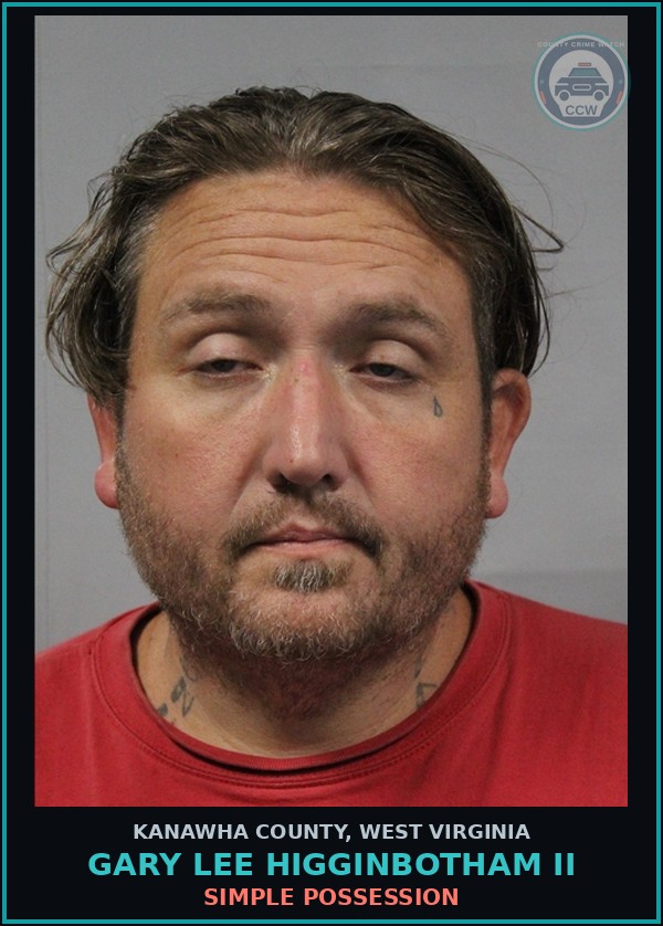 Booking mugshot of Gary Lee Higginbotham II in Kanawha County