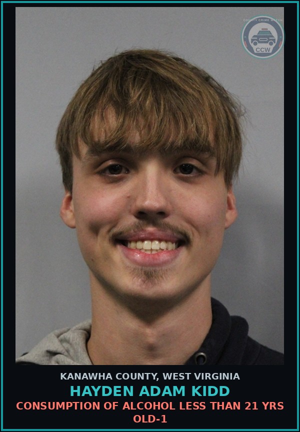 Booking mugshot of Hayden Adam Kidd in Kanawha County