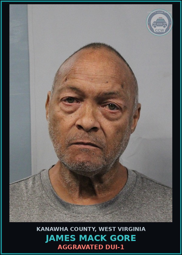 Booking mugshot of James Mack Gore in Kanawha County