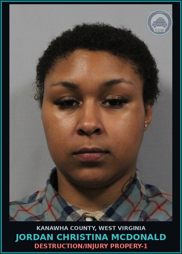 Booking mugshot of Jordan Christina McDonald in Kanawha County