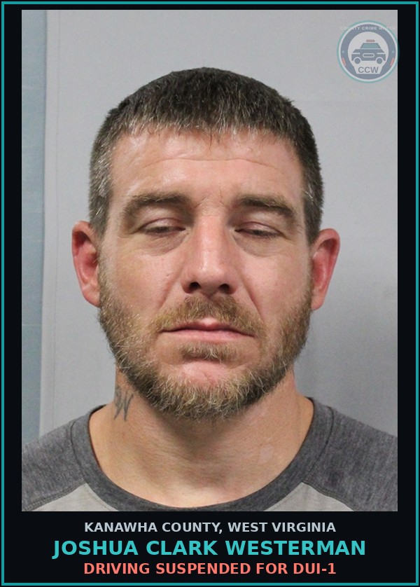 Booking mugshot of Joshua Clark Westerman in Kanawha County