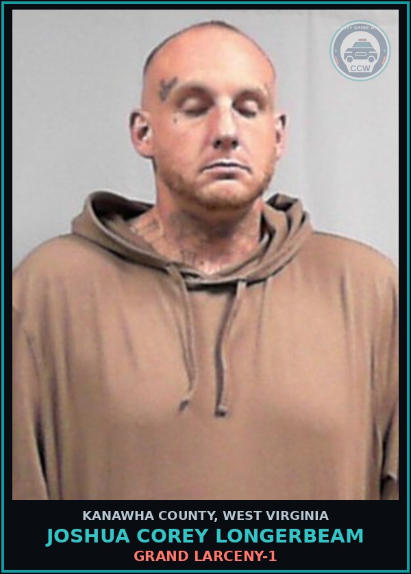Booking mugshot of Joshua Corey Longerbeam in Kanawha County