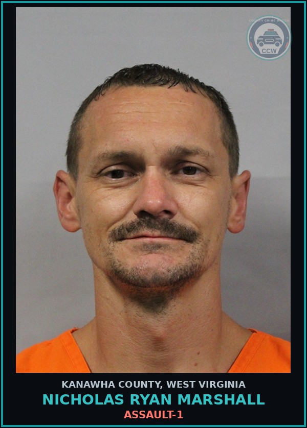 Booking mugshot of Nicholas Ryan Marshall in Kanawha County