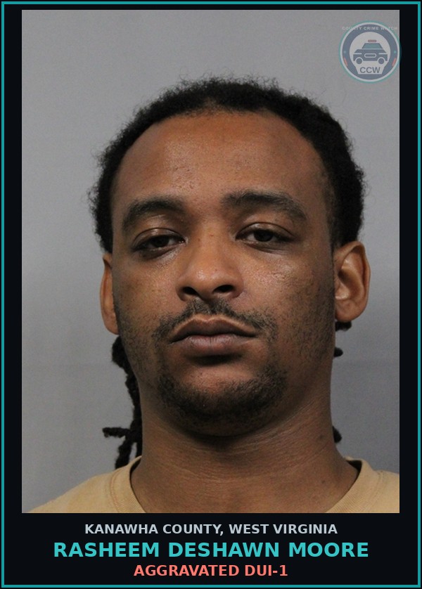 Booking mugshot of Rasheem Deshawn Moore in Kanawha County
