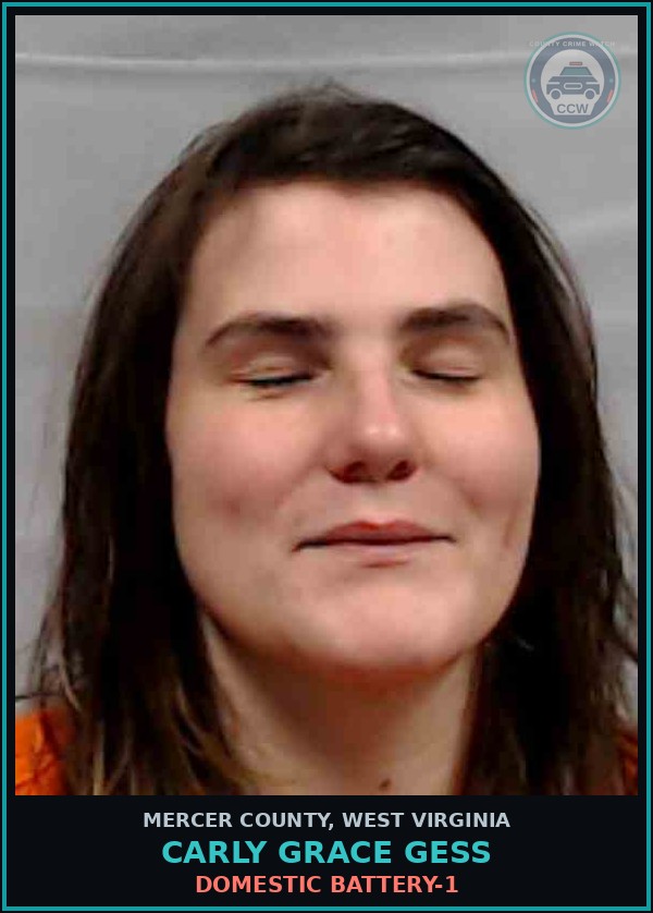 Booking mugshot of Carly Grace Gess in Mercer County