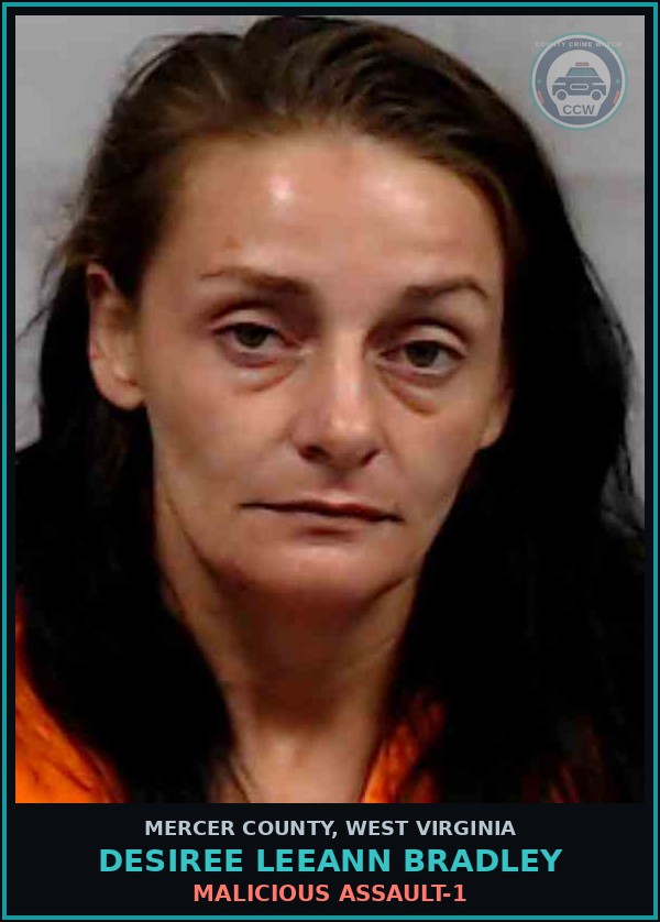 Booking mugshot of Desiree Leeann Bradley in Mercer County