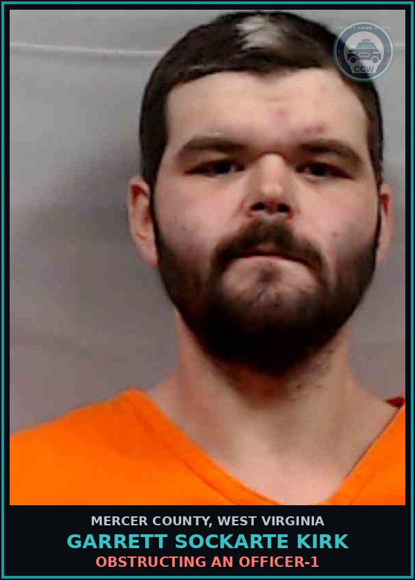 Booking mugshot of Garrett Sockarte Kirk in Mercer County