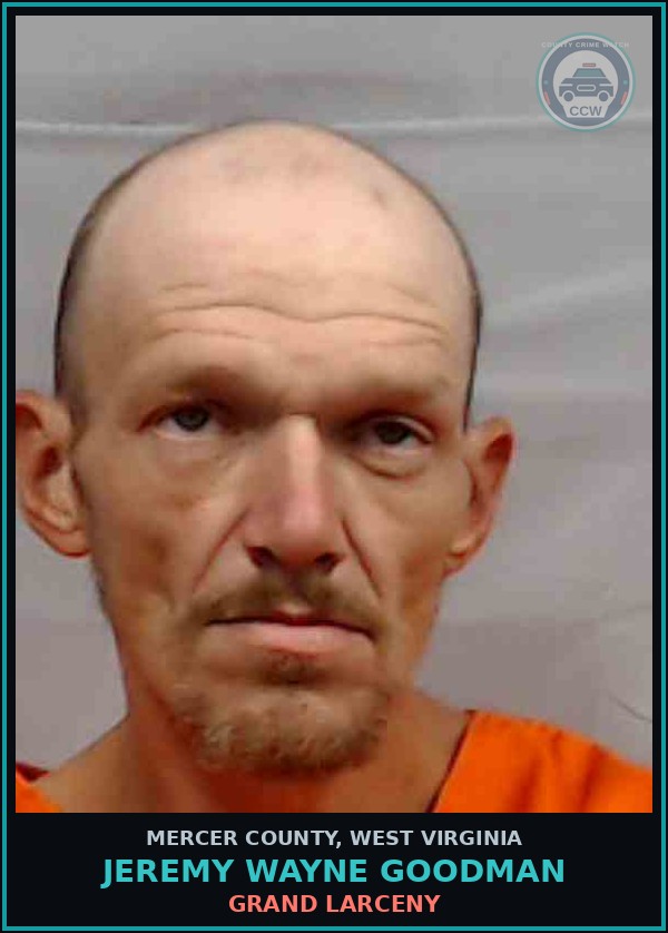 Booking mugshot of Jeremy Wayne Goodman in Mercer County