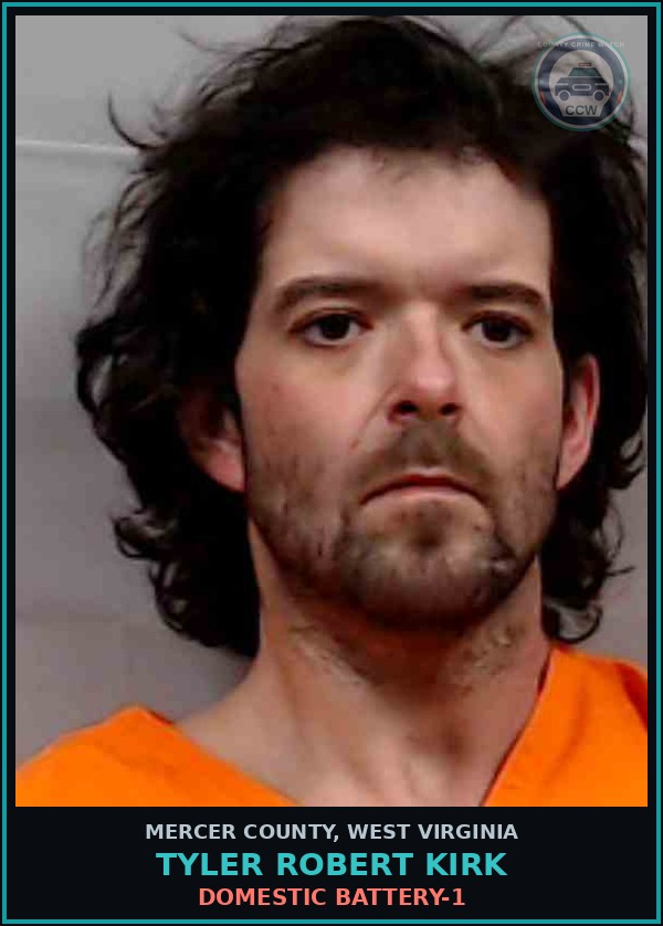 Booking mugshot of Tyler Robert Kirk in Mercer County