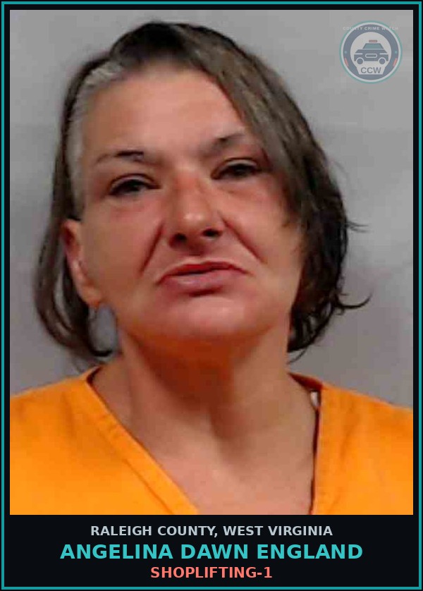 Booking mugshot of Angelina Dawn England in Raleigh County