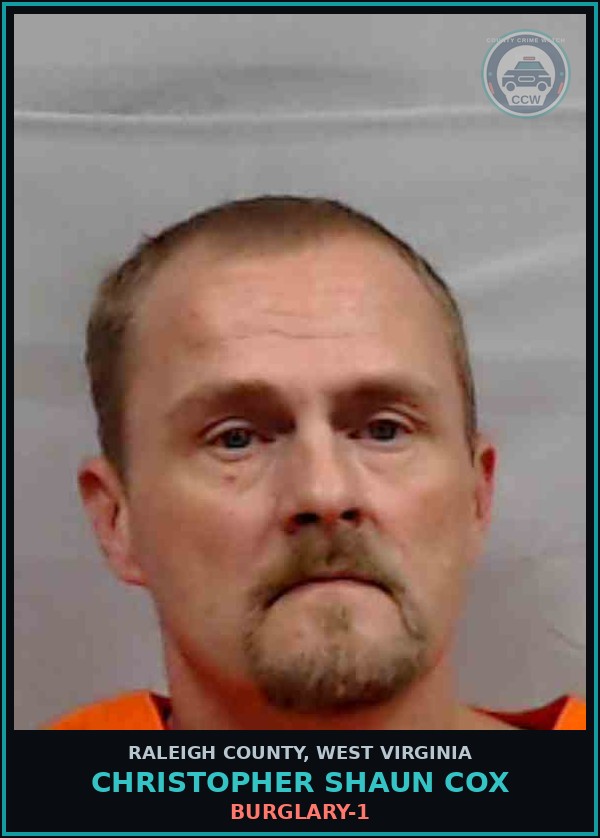 Booking mugshot of Christopher Shaun Cox in Raleigh County