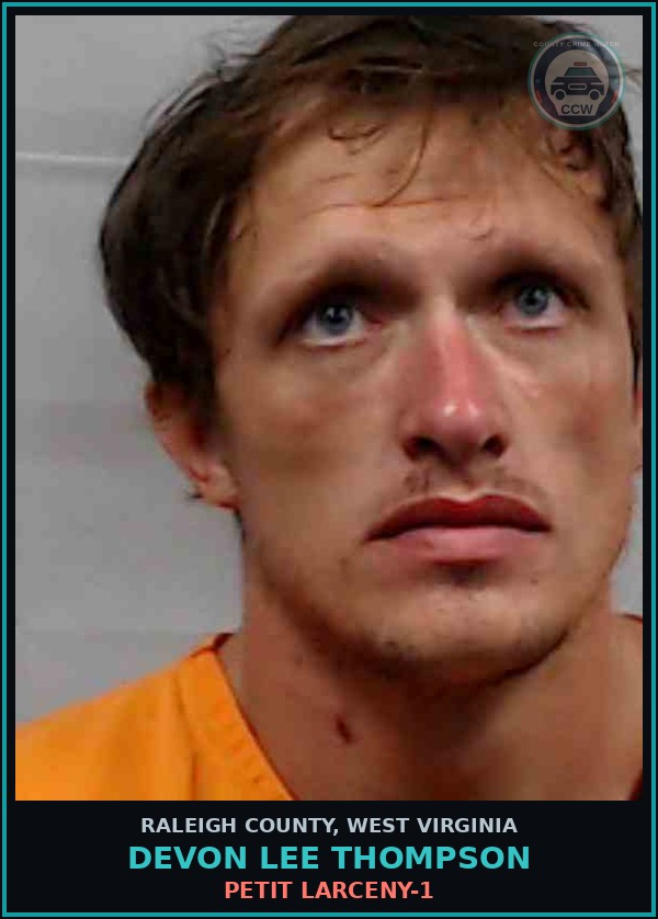 Booking mugshot of Devon Lee Thompson in Raleigh County